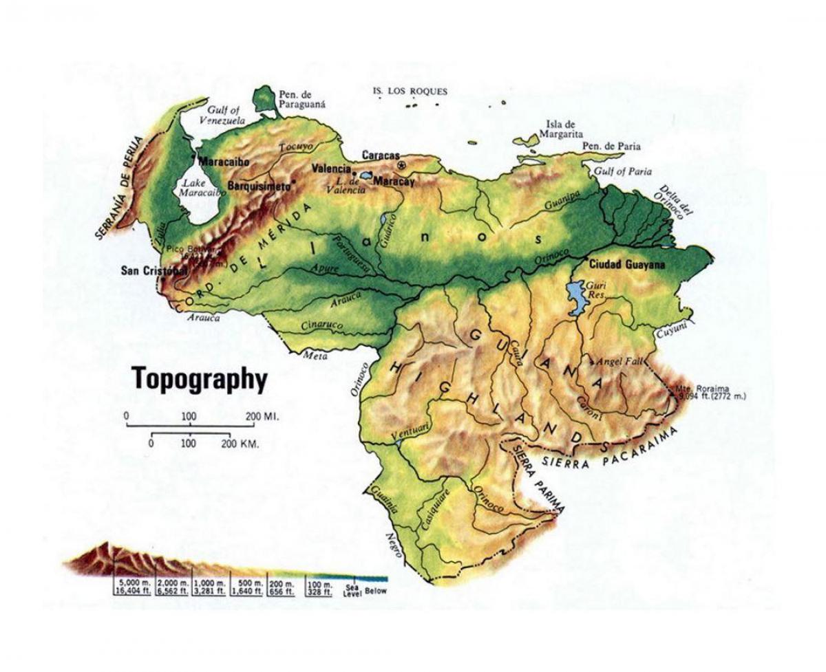 מפה של ונצואלה טופוגרפית