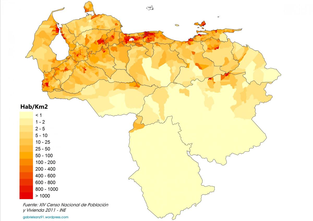 ונצואלה צפיפות האוכלוסייה מפה