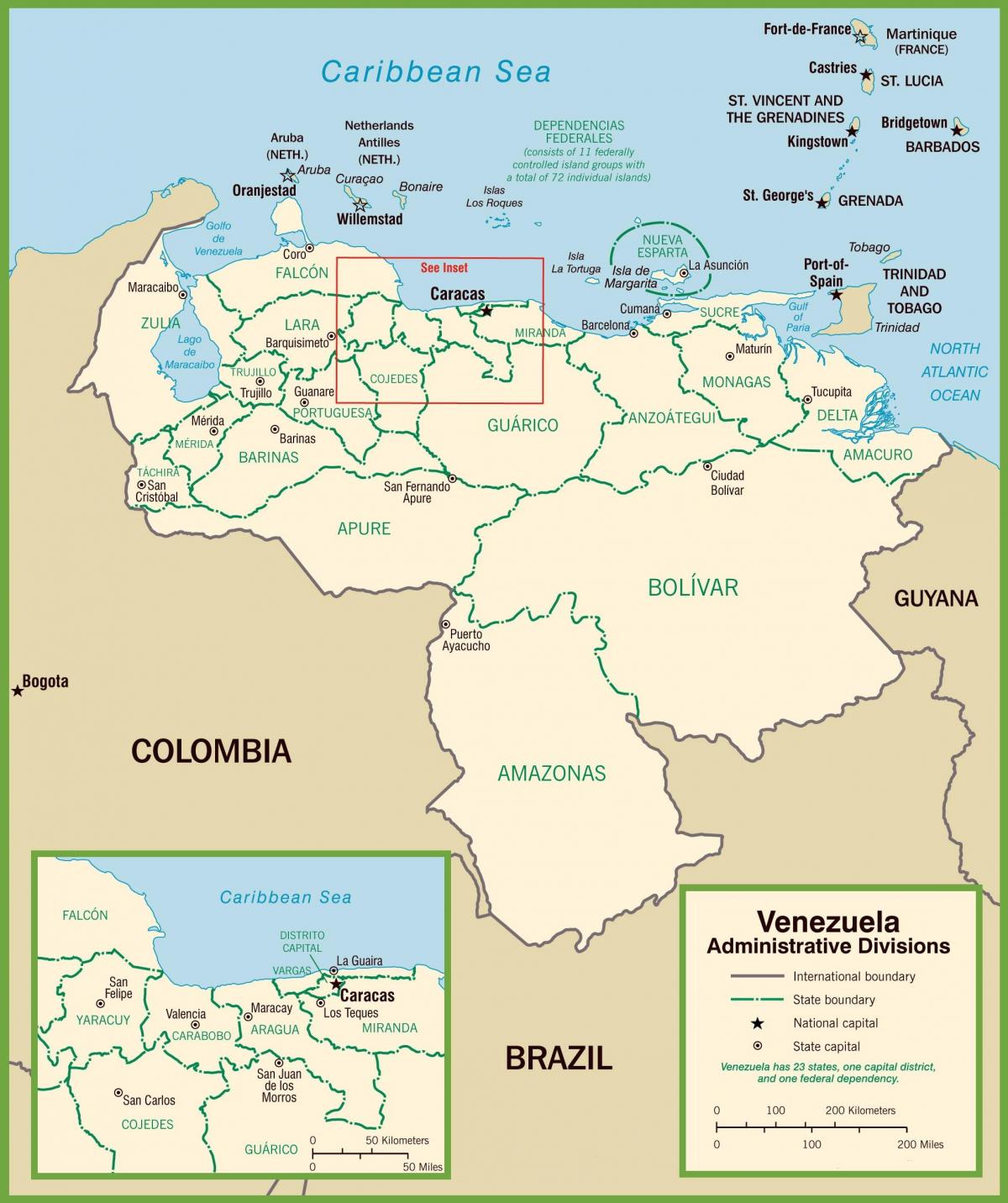 מפה של ונצואלה פוליטי.